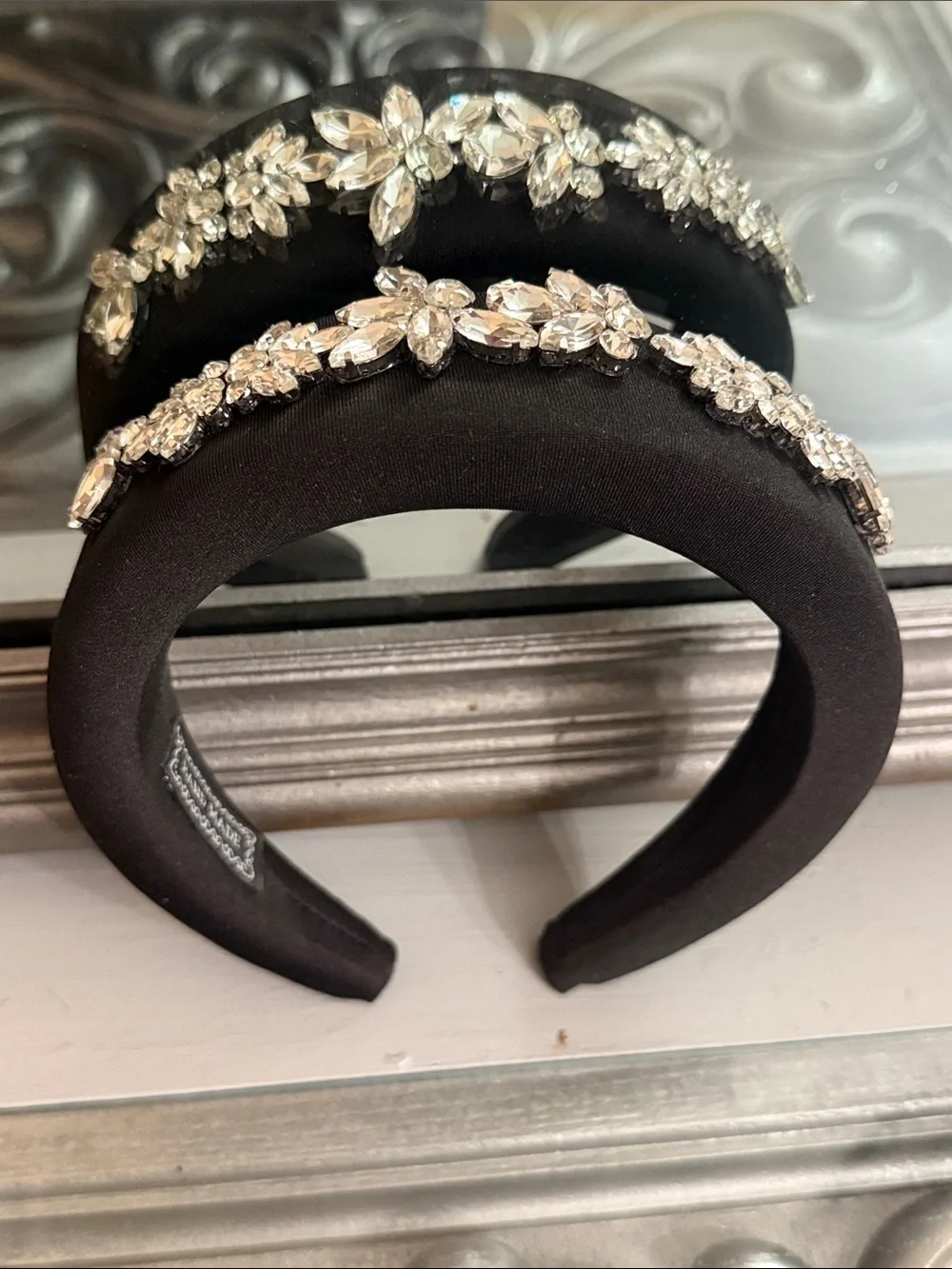 Crystal Embellished Black Padded Headband Hand Made